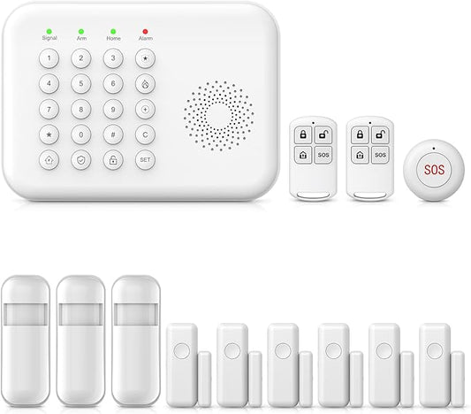 Wireless Home Security System,DIY 4G/WiFi Keypad Alarm Systems,13 Pieces Kits with DIY Door and Motion Sensors,Phone APP Alerts,Work with Alexa,24/7 Real-time Monitoring for Home and Kids Safety