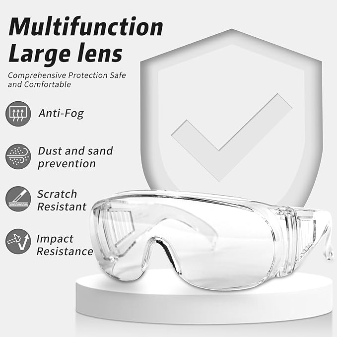Safety Glasses Over Eyeglasses with Anti-Fog and Scratch Resistant ANSI Z87 Safety Goggles Over Glasses