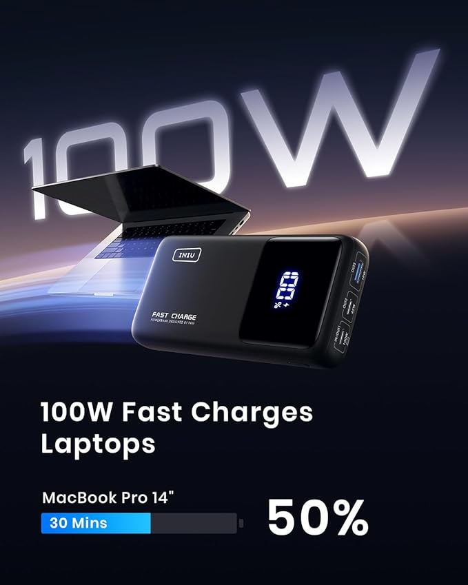 INIU Power Bank, 25000mAh 100W USB C Laptop Portable Charger, PD QC Fast Charging 3-Output Battery Pack, Travel Charger for Laptop MacBook iPad Tablet Steam Deck iPhone 16 15 14 Pro Samsung S22 etc