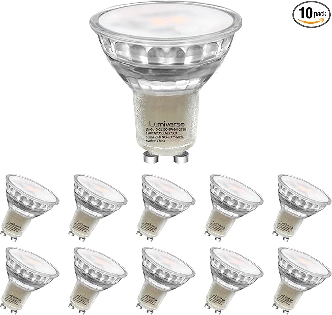Lumiverse Non-Dimmable GU10 LED Light Bulbs, 4W Bright 2700K Soft White 35W Halogen Equivalent, 350lm Energy Saver for Track Lighting Fixture, Kitchen, Basement, 15000 Hours Lifespan, 10 Pack