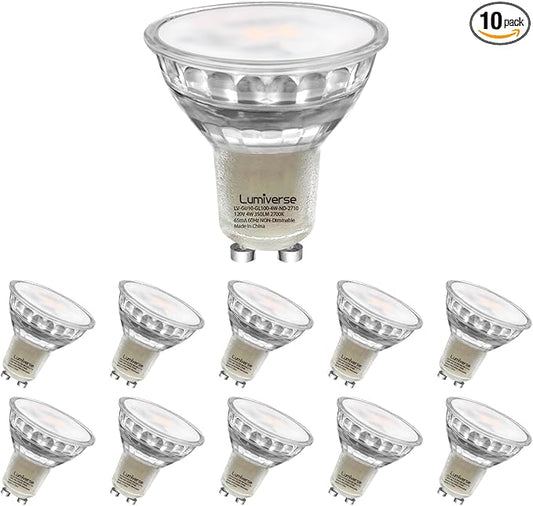 Lumiverse Non-Dimmable GU10 LED Light Bulbs, 4W Bright 2700K Soft White 35W Halogen Equivalent, 350lm Energy Saver for Track Lighting Fixture, Kitchen, Basement, 15000 Hours Lifespan, 10 Pack