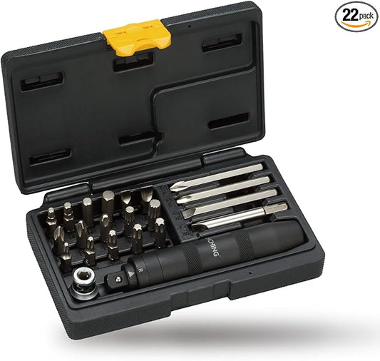 22-Pcs 1/2 Inch Drive Impact Driver Set, CR-V Extractor, Hand Manual Reversible Impact Screwdriver, 5/16 Inch Bit Adapter with S2 Steel Bits for Rusted Fasteners or Frozen Bolts