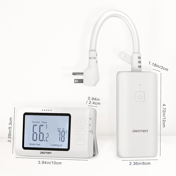 Remote Control Thermostat, pre-Wire Temp Controller with Heating/Cooling Mode, ℃ /℉ Switch, Temperature-Controlled Plug for Space heaters, Window AC, Fans, 110V