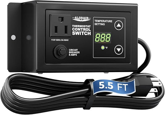 ALORAIR Adjustable Thermostat Control, with Socket and Overload Protector, Replacement Thermostat, for Power Attic Ventilators, TCS-10