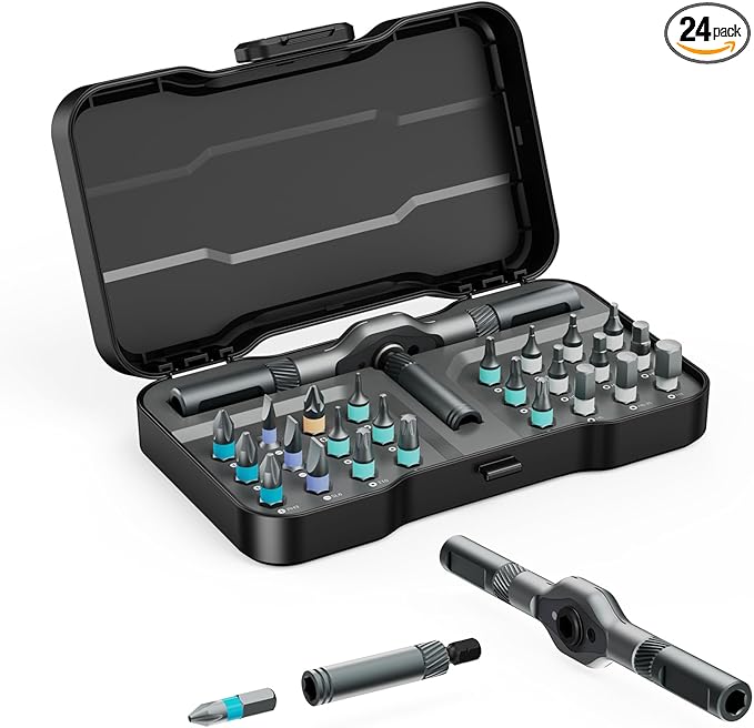 24 in 1 Magnetic Screwdriver Set, DIY Ratchet Screwdriver Set, Multi Bit Magnetic Drive Set with Detachable Ratchet Handle, Portable Precision Repair Tool Kit for Furniture Computer Bicycle