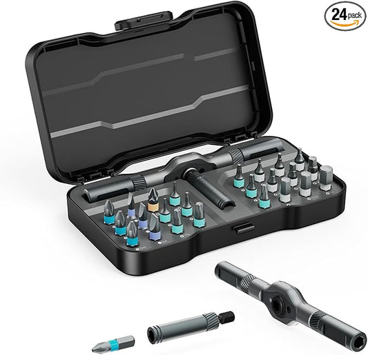 24 in 1 Magnetic Screwdriver Set, DIY Ratchet Screwdriver Set, Multi Bit Magnetic Drive Set with Detachable Ratchet Handle, Portable Precision Repair Tool Kit for Furniture Computer Bicycle