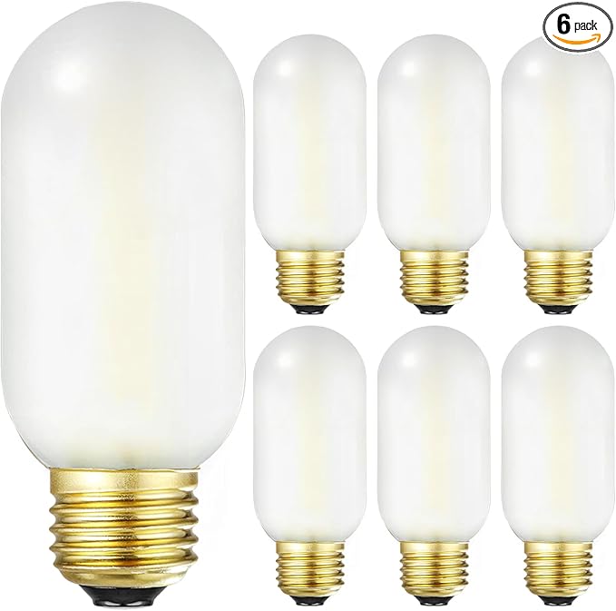 Leools E26 LED Bulb 4W Equivalent e26 led Bulb 40 Watt Dimmable Warm White 2700K E26 Frosted Edison Bulb AC120V 400lm Tubular T14 T45 LED Bulb for Pendant, Sputnik,Vanity,Chandeliers Pack of 6