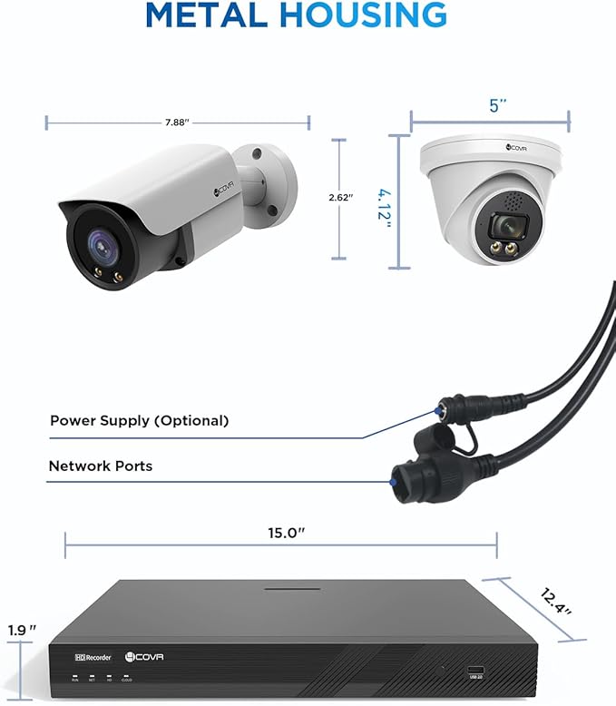4COVR 16 Channel Security Camera System PoE 2-Way Audio Talk, Person Vehicle Detection & Smart Color Night Vision, 4K UHD NVR 4TB HDD, 8 Dome 8 Bullet 5MP IP67 IP Camera for Businesses, LYH37Y5M1616