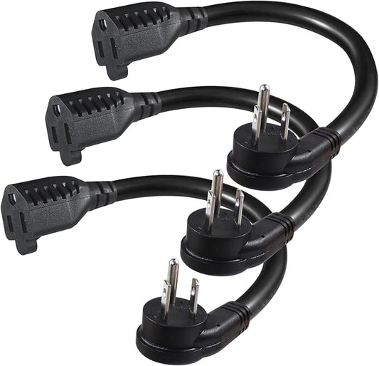 [3 Pack] Flat Plug Short Power Extension Cord - 6inch Black Low Profile Flat Head 3 Prong Grounded Indoor Extension Cord,16AWG 13amp Household Appliance Electrical Extension Cord with Flat Wall Plug