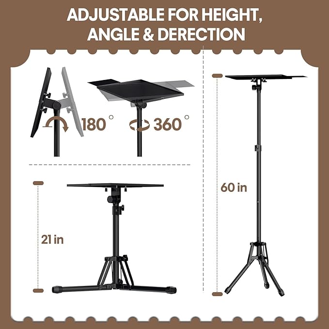 KOOV Projector Stand Adjustable Height 20" to 61", Foldable Projector Tripod Stand with Mouse Tray & Phone Holder, Portable Laptop Floor Stand for Office Home Stage Studio DJ Racks Podium Stand