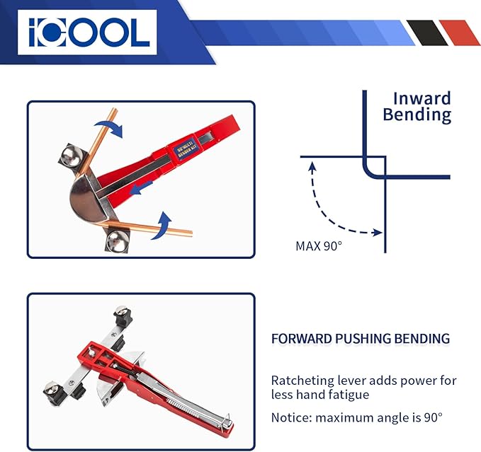 ICOOL Tubing Bender Kit Hand Tool 1/4 to 7/8 Inch for Soft Copper Aluminum HVAC Refrigeration System Maintenance, with Tube Cutter