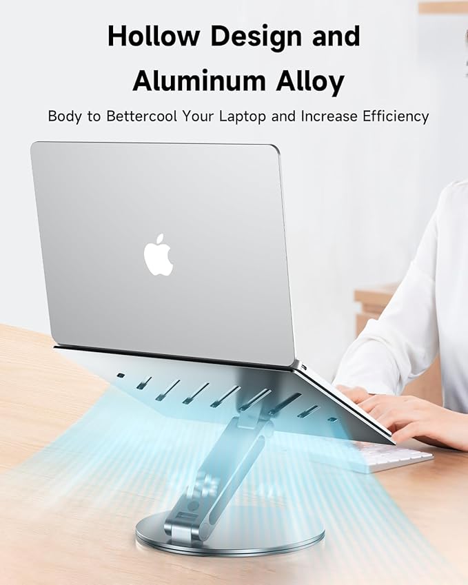 Adjustable Laptop Stand for Desk, 360° Rotating Aluminum Computer Stand with Cooling Vents, Ergonomic & Foldable Notebook Riser, Compatible with MacBook Pro/Air, Dell XPS, HP 10-16”