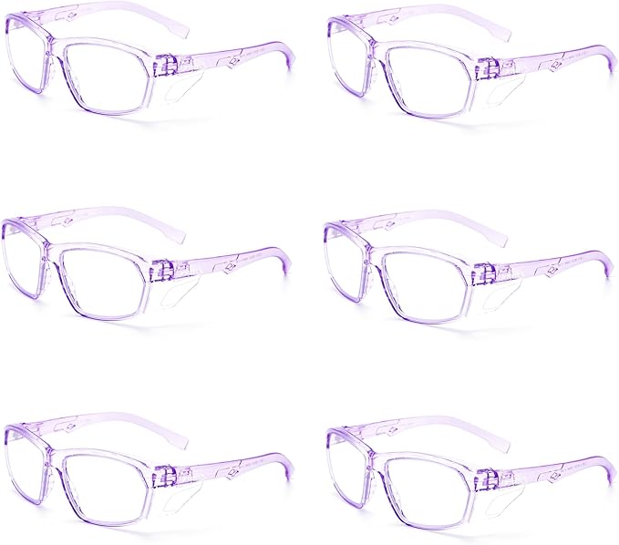 ProtectX Stylish Anti-Fog & Scratch-Resistant Safety Glasses, UV Protection Goggles, Anti-Impact Lightweight Glasses for Men＆Women Lilac Clear - 6 Pack
