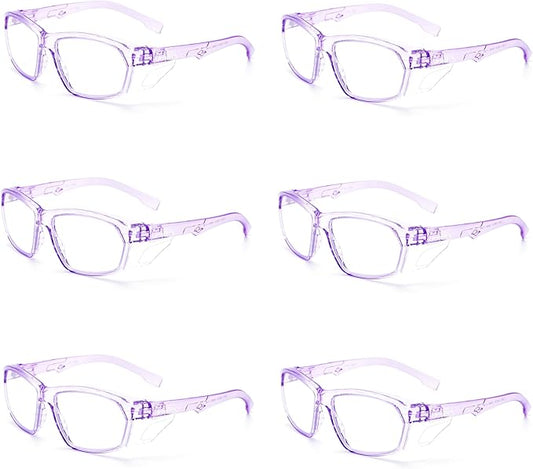 ProtectX Stylish Anti-Fog & Scratch-Resistant Safety Glasses, UV Protection Goggles, Anti-Impact Lightweight Glasses for Men＆Women Lilac Clear - 6 Pack
