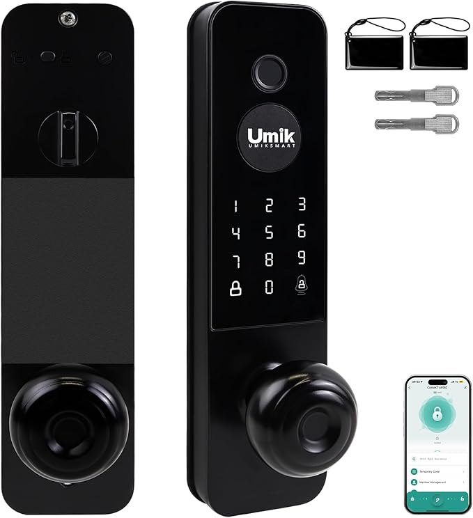 Fingerprint Smart Door Lock, 5-in-1 Keyless Entry Door Lock with Doorbell for Front Door, APP Remote Control (Black)