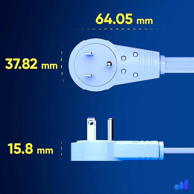 Maximm 360 Rotating Flat Plug Extension Cord 30 feet with Slim Space-Saving Plug Design, Low Profile (White)
