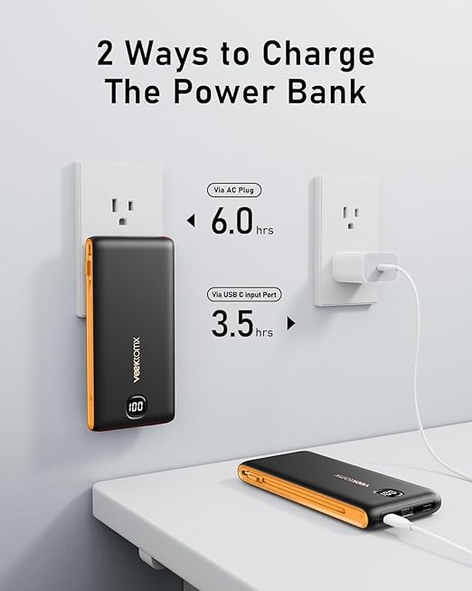 VEEKTOMX Portable Charger with Built in Cables 10000mAh, Power Bank for iPhone with Wall Plug, Travel Essential Fast Charging USB C Slim External Battery Pack for iPhone16/15/14, Samsung, iPad, etc