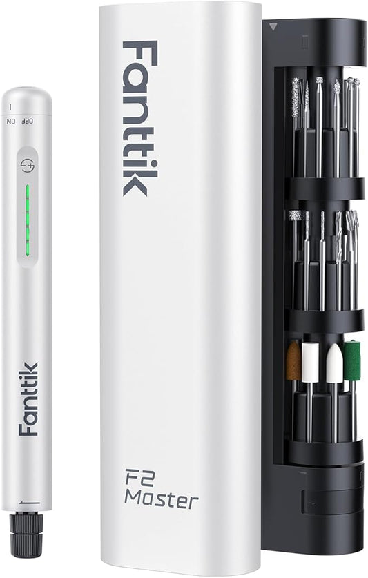 Fanttik F2 Master Mini Cordless Rotary Tool Kit, NeoPulse Motor, 5 Variable Speed, 25000 RPM, Revostor Hub, 35 Accessories, for 3D Printer Sanding, Polishing, Drilling, Carving, DIY Crafts - White