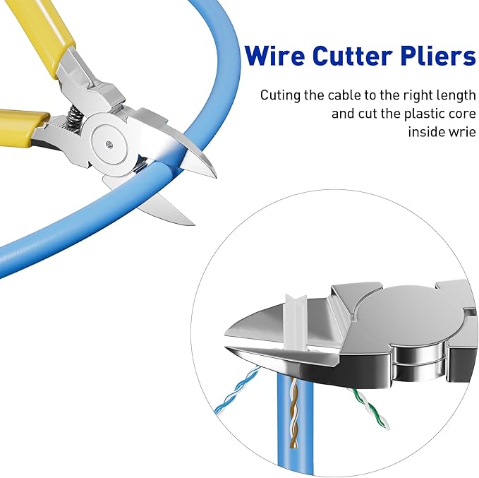RJ45 Crimp Tool Ethernet Crimper Tool Kit Cat 6 Cat 5E Cat 5 Crimping Tool with Network Cable Tester, Wire Cutter Pliers, Mini Cable Stripper, 50 Pcs Cat 5E Connector and Strain Relief Boots