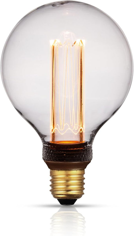 Globe Edison LED Light Bulb, Vintage Decorative Dimmable Bulb Round Glass Cover, 3.5W Low Lumen Eye-Caring Soft Dim Lighting for Mood(Not Daylight White), E26 Medium Base, Clear RN G95