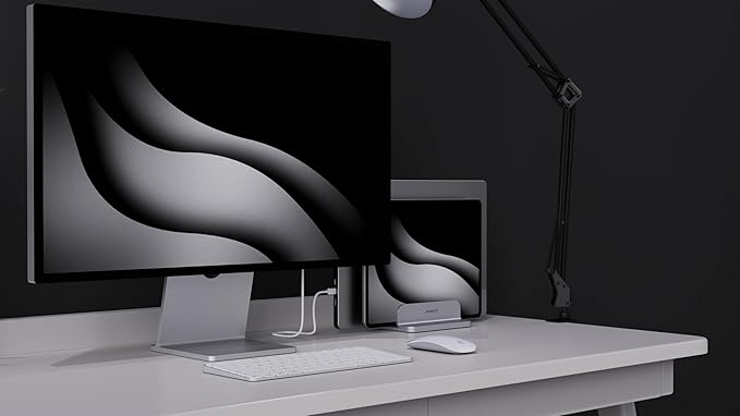 Double Aluminum Laptop Vertical Stand Organizer, Sturdy Notebook Computer Holder Stand Compatible with New Liquid Retina XDR Apple MacBook Air/Pro, Mac mini, Apple TV and iPad Pro - Silver