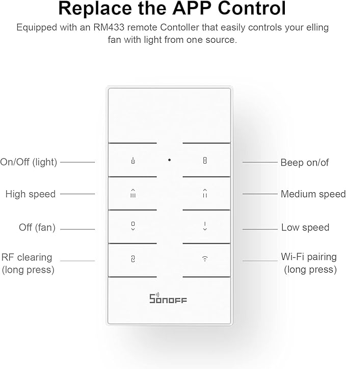 SONOFF iFAN04 WiFi Ceiling Fan Light Controller, APP Control&Remote Control, Compatible with Alexa & Google Home Assistant, No Hub Required(2.4G WiFi)