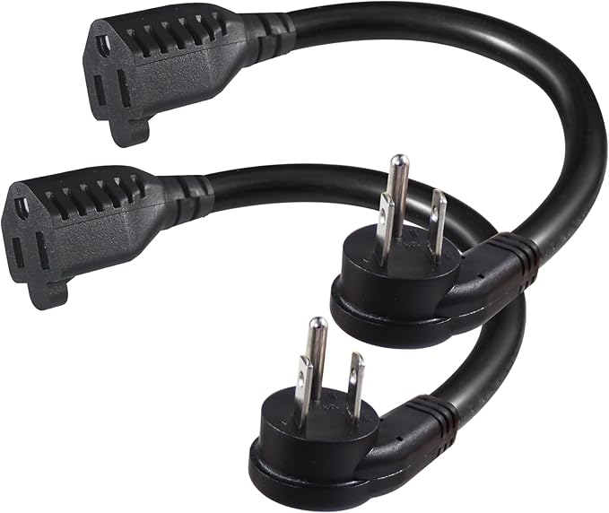 [2 Pack] Flat Plug Short Power Extension Cord - 6inch Black Low Profile Flat Head 3 Prong Grounded Indoor Extension Cord,16AWG 13amp Household Appliance Electrical Extension Cord with Flat Wall Plug