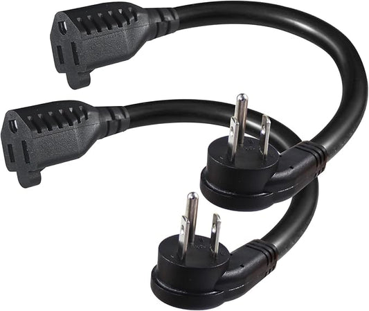 [2 Pack] Flat Plug Short Power Extension Cord - 6inch Black Low Profile Flat Head 3 Prong Grounded Indoor Extension Cord,16AWG 13amp Household Appliance Electrical Extension Cord with Flat Wall Plug