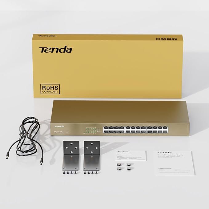 Tenda TEG1024G, 24 Port Gigabit Ethernet Unmanaged Switch, Network Hub, Ethernet Splitter, Plug & Play, Fanless Metal Design, Flexible Mounting, Limited Lifetime Protection