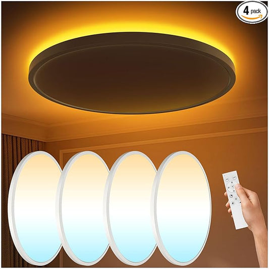 4Pack Flush Mount Ceiling Light with Nightlight 12in , 24W 2400LM Dimmable LED Ceiling Lights with Remote & APP Control, 2700K-6000K Adjustable, Perfect for Bedroom/Living Room/Kitchen, Round White