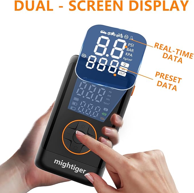 Tire Inflator Portable with Air Release Valve Mini Air Compressor Cordless with Cigarette Lighter with Digital Pressure Gauge can Preset Tire Pressure Auto Shut off SOS Light 150PSI for Cars