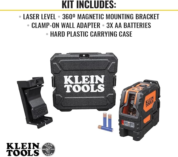 Klein Tools 93LCLS Self-Leveling Laser Level with Bright Red Cross Lines and Plumb Spot, Magnetic and Ceiling Clamp Mounting