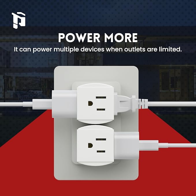 3 Outlet Wall Adapter, 90 Degree 3 Way Plug Adapter Cube Tap, 3 Prong Multi Plug Outlet, Outlet Extender for Home Office School Dorm, ETL Listed, White, 3Pack