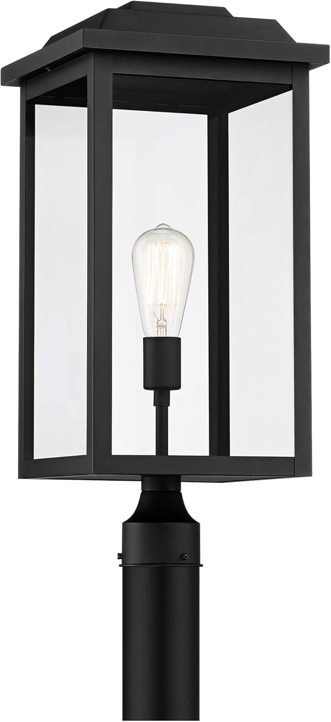 John Timberland Eastcrest Modern Outdoor Post Light Fixture Textured Black Metal 22 1/2" Clear Glass for Exterior House Porch Patio Outside Deck Garage Yard Garden Driveway Home Lawn Walkway