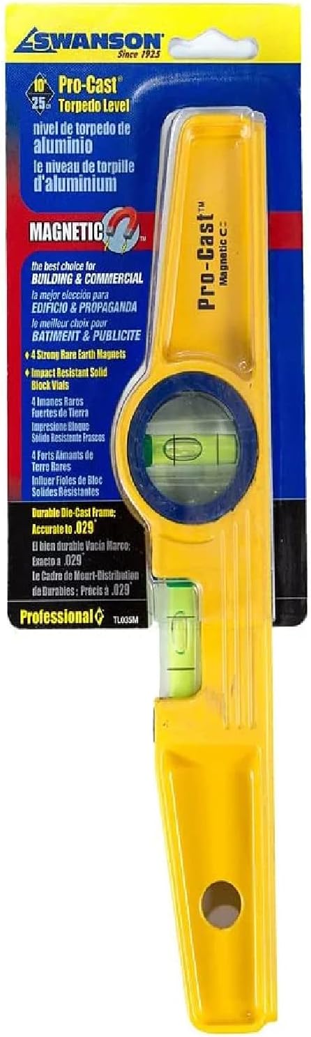 Swanson Tool TL035M Magnetic Pro-Cast Torpedo Level (Rare Earth Magnets)