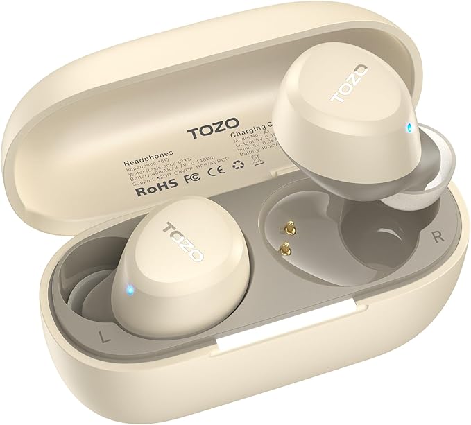 TOZO A1 Wireless Earbuds Bluetooth 5.3 Light Weight in Ear IPX5 Waterproof Headphones 2 Mic for AI Calls, Immersive Premium Sound Bass Headset with Charging Case, 32 Presets EQ Customization via App