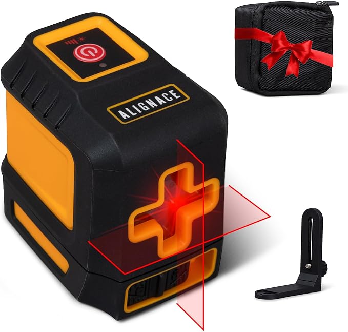 Upgraded Self-Leveling Red Line Laser Level - 360° Laser Alignment Tool for Construction, Picture Hanging, & Carpentry | Laser Leveler Tool w/Horizontal & Vertical Lines - Case Included