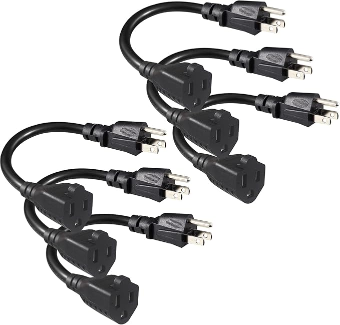 [6 Pack] Short 3 Prong Power Extension Cord - 6inch Black Mini Indoor Grounded Extension Cord,16AWG Small Electrical AC Extension Cord for Outlet Saver,Rated for 13AMP Home Appliance Extender Lead