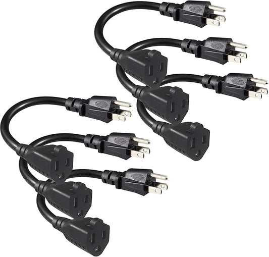 [6 Pack] Short 3 Prong Power Extension Cord - 6inch Black Mini Indoor Grounded Extension Cord,16AWG Small Electrical AC Extension Cord for Outlet Saver,Rated for 13AMP Home Appliance Extender Lead