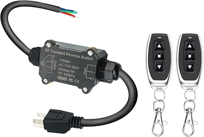 AC110V Forward and Reverse Remote Control Switch,Waterproof Wireless Switch with 8 amps Remote Relay Receiver, AC110V-250V Linear Actuator Remote Switches for Motor
