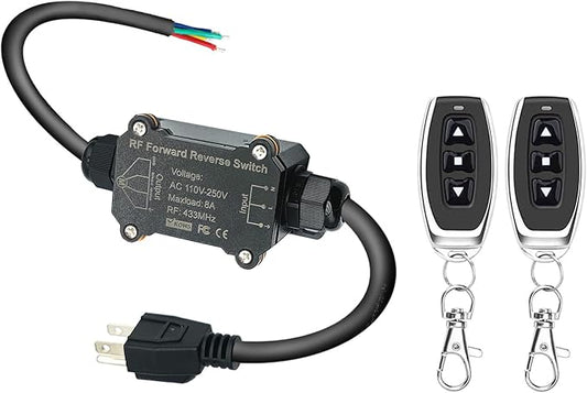 AC110V Forward and Reverse Remote Control Switch,Waterproof Wireless Switch with 8 amps Remote Relay Receiver, AC110V-250V Linear Actuator Remote Switches for Motor