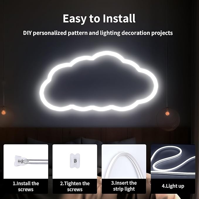 iNextStation White LED Neon Rope Light, 12V 16.4ft 5m Dimmable LED Strip Light Waterproof Flex Silicone DIY Neon Sign for Bedroom Indoor Home Decor