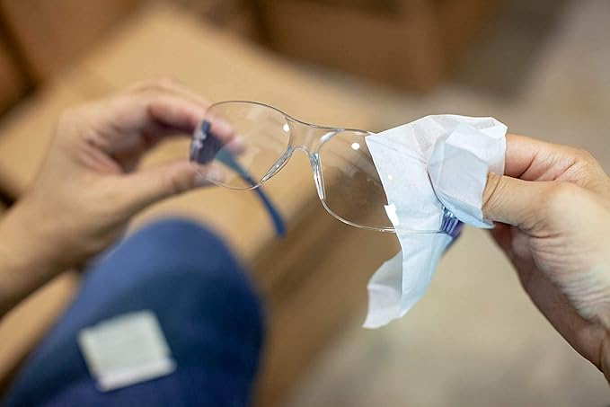 BISON LIFE Protective Safety Glasses - Clear Polycarbonate Impact and Ballistic Resistant Lens, BLUE Temple (Case of 12 Boxes, 144 PAIRS)