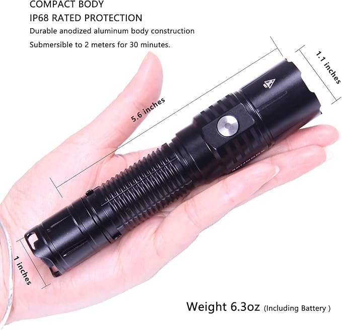 MX75 2530 Lumen LED Tactical Flashlight Law Enforcement, 390 Yards Beam Distance USB-C Rechargeable Pocket Flashlight with Battery
