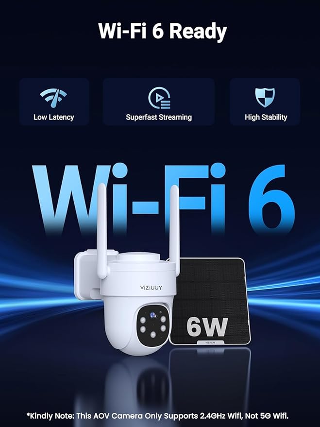 AOV Security Camera, 24H Continuous Recording Security Cameras Wireless Outdoor, WiFi 6, 2K Solar-Powered Cameras for Home Security, 360° PTZ, Auto Tracking, 512G Local Storage(Not Include)