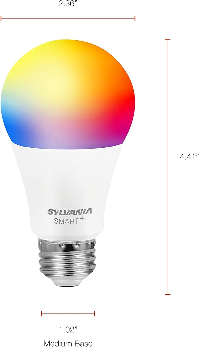 Sylvania Smart Light Bulb, Bluetooth Mesh LED Bulb, Compatible with Alexa & Google Home, A19, 60W Equivalent, E26, RGBW Full Color & Adjustable White - 4 PK [2022 Model]