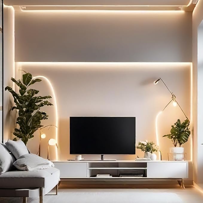 iNextStation 12V Warm White LED Strip Lights 16.4FT, Flexible Silicone Neon Rope Light with Power Adapter, Waterproof, Cuttable, Dimmable & Linkable, for Cabinet, Ceiling, Wall, Bedroom, Kitchen