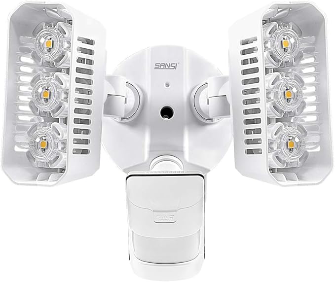 SANSI LED Outdoor Motion-Activated Security Lights, 27W (200W Equiv.) 2700lm, 5000K Daylight, Waterproof Flood Light with Adjustable Head, 5 Year Warranty, White