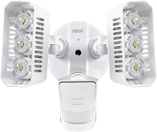 SANSI LED Outdoor Motion-Activated Security Lights, 27W (200W Equiv.) 2700lm, 5000K Daylight, Waterproof Flood Light with Adjustable Head, 5 Year Warranty, White