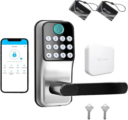 Smart Door Lock with Handle: Keyless Entry Door Lock with Gateway - WiFi Keypad Smart Door Lock - Remote Control Digital Lock for Front Door Anywhere - Compatible with Alexa to Voice Control